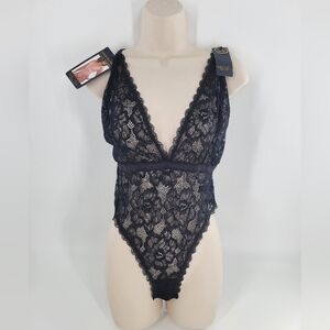 Rachel Roy Bodysuit Lace Romantic Goth Coquette Fairy‎ Black Size XL New